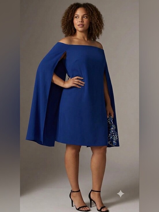 Adrianna Papell Dresses & Skirts - Adrianna Papell Royal Blue Off Shoulder Cape Dress Size 16W